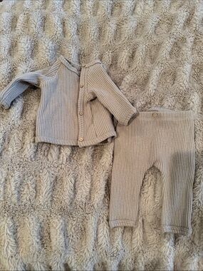 Play Up Cozy Ribbed Baby Two-Piece Set - Neutral Taupe